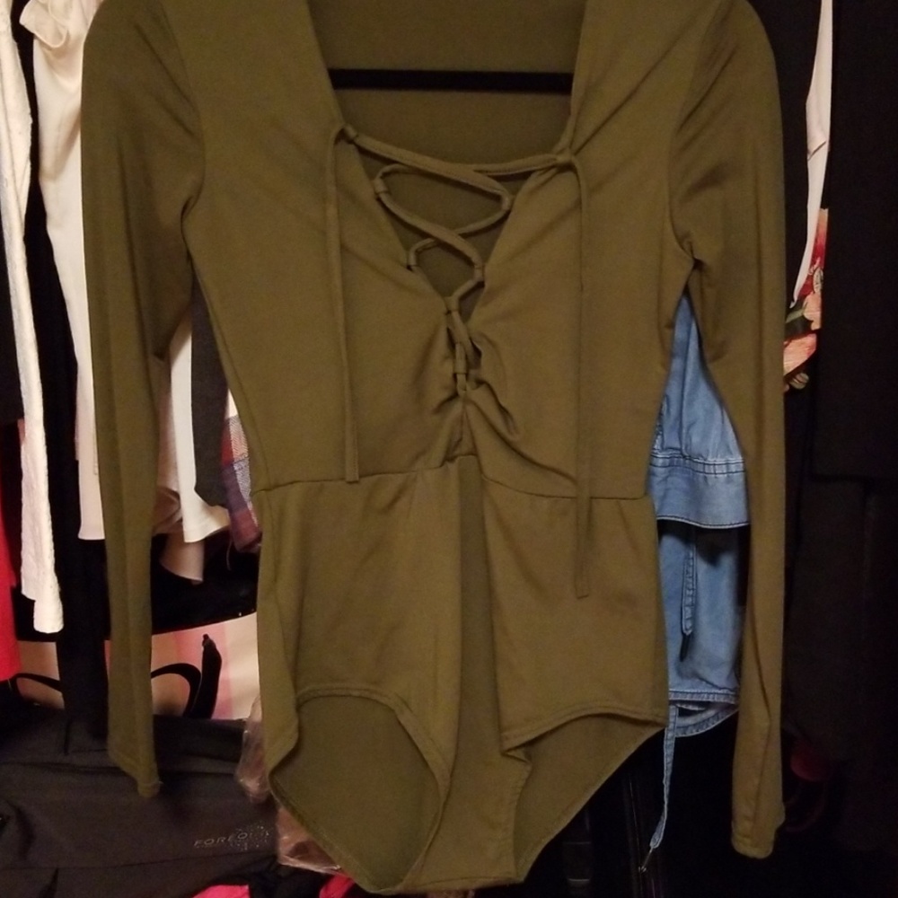 Lace up deep v bodysuit